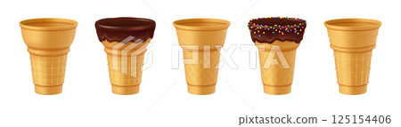 Set of Ice Cream Cones Variety with Chocolate Toppings Set of Ice Cream Cones Variety with Chocolate Toppings 125154406