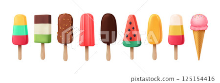 Colorful Ice Cream Variety with a Cone 125154416