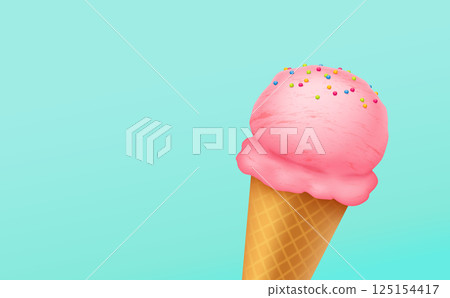Pink ice cream cone with colorful sprinkles 125154417