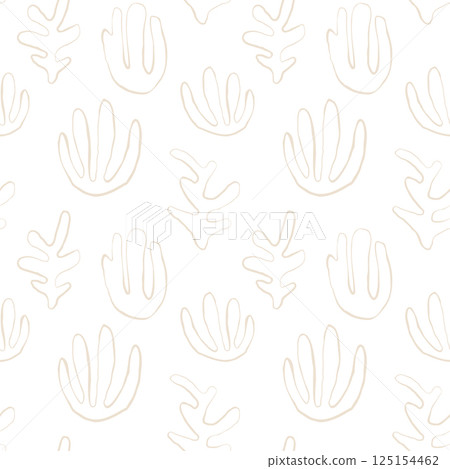 Seaweed silhouette seamless pattern. Hand drawn doodle illustration. Underwater sea life summer holiday. Beige sandy seaweed, algae design element set 125154462
