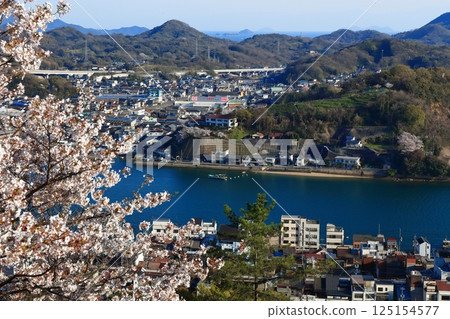 [Hiroshima Prefecture] Onomichi townscape as seen from Senkoji Temple in spring when cherry blossoms bloom 125154577