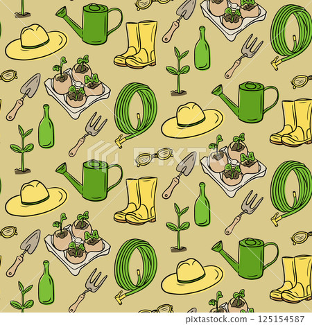 Seamless vector pattern with gardening tools 125154587