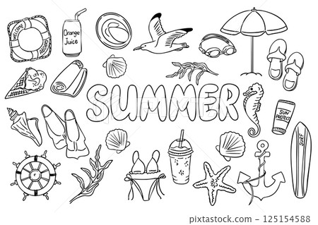Black and white summer coloring page 125154588