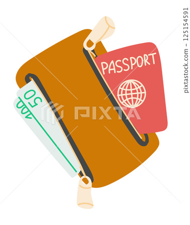 Illustration of a brown wallet with a passport Illustration of a brown wallet with a passport 125154591