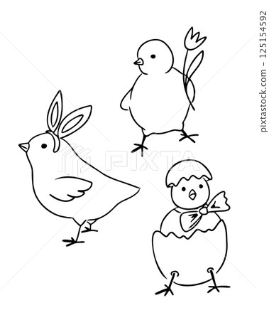 Cute hand drawn Easter chicks in different poses 125154592