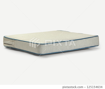 Comfortable mattress pad with blue piping detailing resting on white background 125154634