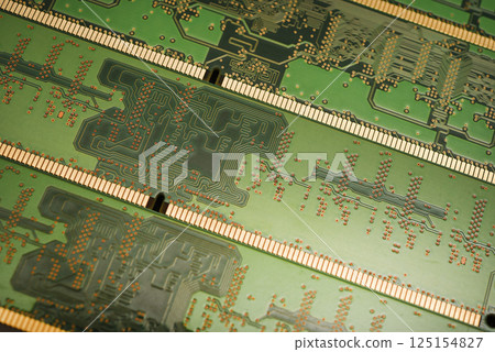 The green bar of RAM. The printed circuit board. 125154827