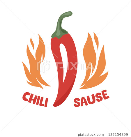 Spicy Chili Pepper With Flames Hot Sauce Logo. Fiery Chili Pepper Illustration For Spicy Food Branding. Chili Pepper Vector Art with Fire for Hot Sauce Label, Icon For Mexican Cuisine Spicy Chili Pepper With Flames Hot Sauce Logo. Fiery Chili Pepper Illustration For Spicy Food Branding. Chili Pepper Vector Art with Fire for Hot Sauce Label, Icon For Mexican Cuisine 125154899