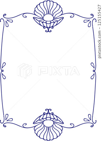Elegant Blue Vintage Frame with Shell and Pearl, Vector Illustration Elegant Blue Vintage Frame with Shell and Pearl, Vector Illustration 125155427
