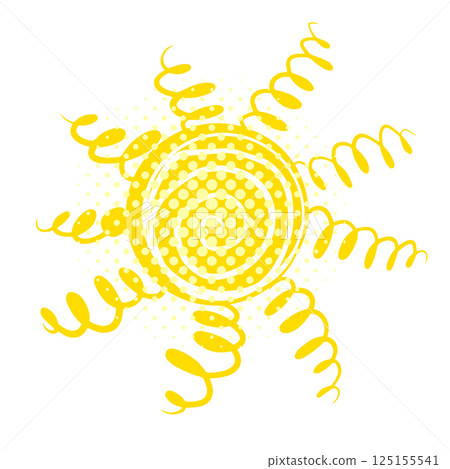 Cute doodle sun shine. Doodle sun sketch illustration. Hand drawn cute orange sun hand drawn. Not AI, Scribble doodle children drawn style. Vector illustration. 125155541