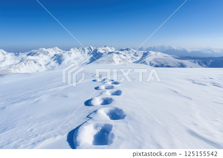 Footprints in the snow on the top of the mountain. Winter landscape. Footprints in the snow on the top of the mountain. Winter landscape. 125155542