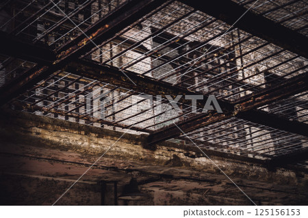 Metal grating on an upper cell block level in the Eastern State Penitentiary historic site. 125156153