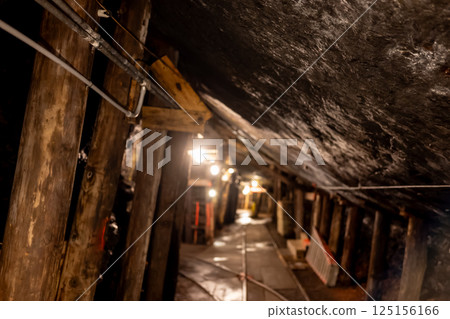 Dark mining shaft in the underground Lackawanna Coal Mine Tour at McDade Park. 125156166