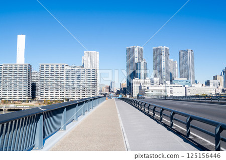 [Toyosu Bridge] Early morning view of the bridge and city 125156446
