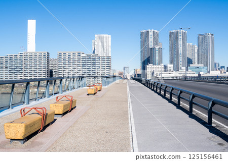 [Toyosu Bridge] Early morning view of the bridge and city 125156461