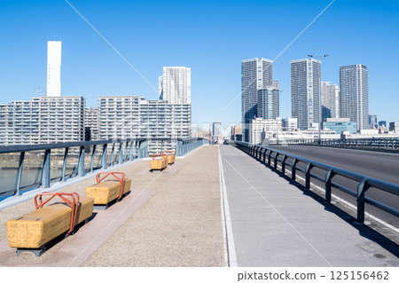[Toyosu Bridge] Early morning view of the bridge and city 125156462