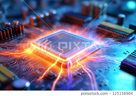 CPU 和電子電路的超現實自上而下的微距照片 125156904