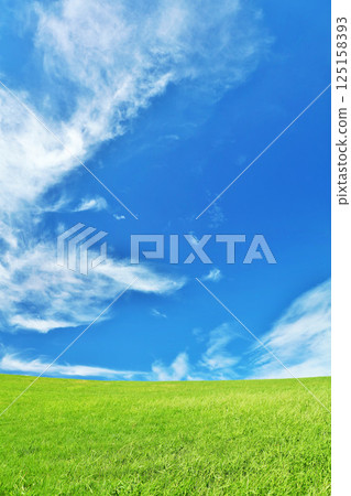 Autumn blue sky and beautiful grassland scenery 125158393