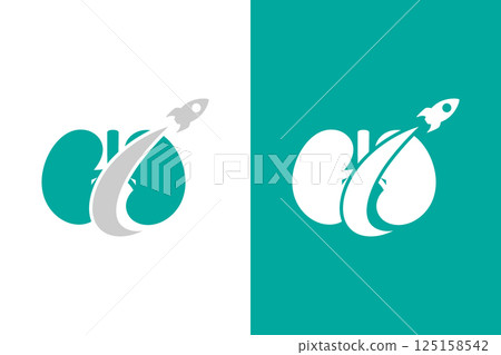 Human kidneys and rocket logo combination. Kidneys anatomy logotype design template. Human kidneys and rocket logo combination. Kidneys anatomy logotype design template. 125158542