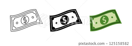 Dollar cash icon set. Cash money and paper currency. Vector illustration. 125158582