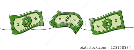 Set of money bill one line colored continuous drawing. Money investment and finance. Vector illustration. Set of money bill one line colored continuous drawing. Money investment and finance. Vector illustration. 125158584