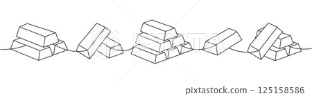 Set of gold bars stack one line continuous drawing. Money investment and finance. Vector illustration. Set of gold bars stack one line continuous drawing. Money investment and finance. Vector illustration. 125158586