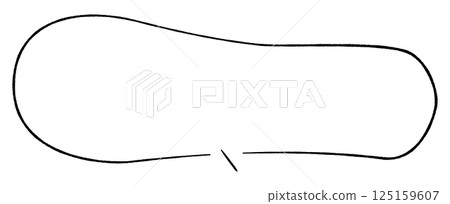 A simple speech bubble with a line drawing style that looks hand-drawn. Very horizontal gourd-shaped, with a straight line in the middle and facing right. Monochrome. 125159607