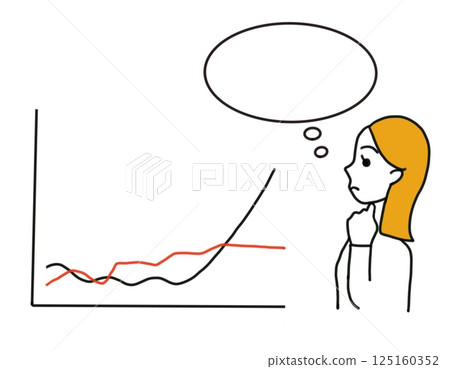 一位女士正在用圖表和對話泡泡思考如何提高業務績效 一位女士正在用圖表和對話泡泡思考如何提高業務績效 125160352