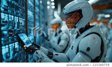 Molding hologram graph concept. Futuristic Holographic Factory with Automated Machines and Digital Interfaces 125160759