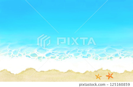 Summer sea and sandy beach watercolor background illustration (with starfish) 125160859