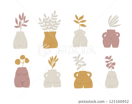 Trendy ceramic vase with plant set 125160952