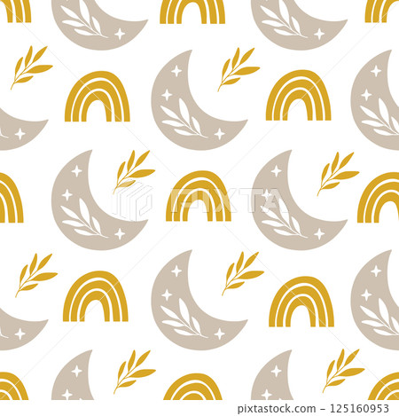 Pattern with modern rainbow, moon Pattern with modern rainbow, moon 125160953