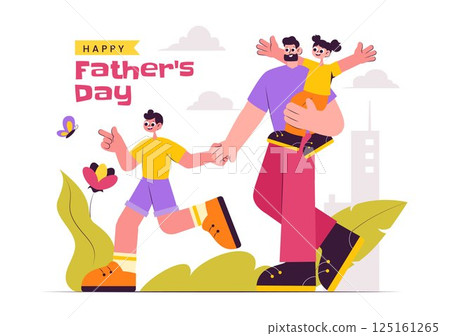 Happy Father's Day Vector Illustration on June 15 Featuring a Father with His Son or Daughter Playing Together in a Flat Style Cartoon Background Happy Father's Day Vector Illustration on June 15 Featuring a Father with His Son or Daughter Playing Together in a Flat Style Cartoon Background 125161265
