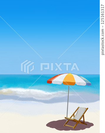 Sandy beach, sea and blue sky (no clouds, beach umbrella and beach chairs) Sandy beach, sea and blue sky (no clouds, beach umbrella and beach chairs) 125161317