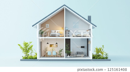 Contemporary two-storey house cross section Contemporary two-storey house cross section 125161408
