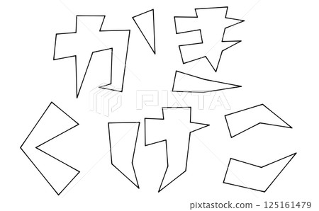 "Kakitsukeko" set with triangular base design, line drawing "Kakitsukeko" set with triangular base design, line drawing 125161479