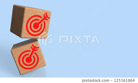 The Wood cube and Blue eye target for Business concept 3d Rendering. 125161864