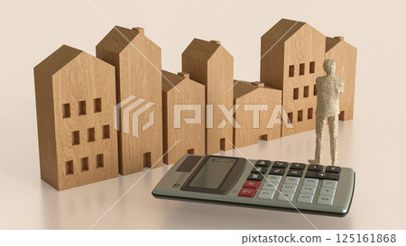 The Man and wood house for property or real estate concept 3d Rendering. 125161868