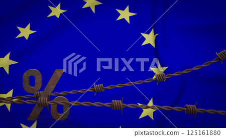 The Rusty  barbed wire on EU flag for Business concept 3d Rendering. 125161880