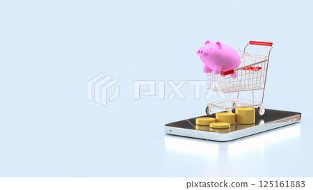 The Pink piggy bank in Shopping cart for Marketing concept 3d Rendering. The Pink piggy bank in Shopping cart for Marketing concept 3d Rendering. 125161883