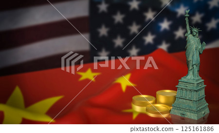 The Statue of Liberty on China and America flag Background 3d Rendering. The Statue of Liberty on China and America flag Background 3d Rendering. 125161886