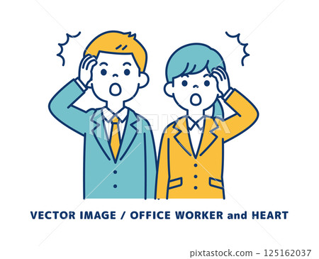 向量圖的年輕男性和女性辦公室職員意識到自己粗心大意，並意識到這一點_Line 可編輯 125162037