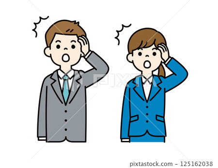 向量圖的年輕男女辦公室職員在回憶時感到驚訝_Line editable_Color 125162038