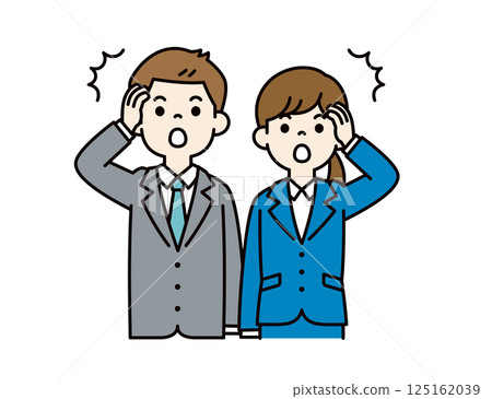 向量圖的年輕男女辦公室職員意識到自己粗心大意_Line editable_Color 125162039