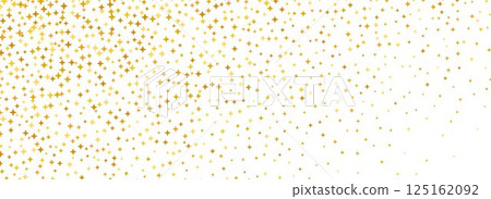 Golden star confetti background. Gold dotted sparkle glitter pattern. Yellow orange sparks wallpaper. Celebration Christmas, New Year or birthday party decoration backdrop. Vector overlay 125162092