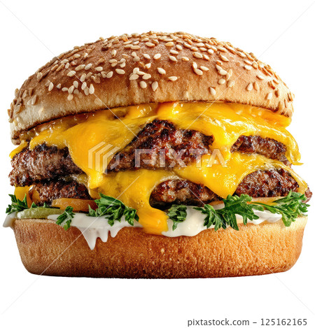 A delicious cheeseburger with fresh ingredients 125162165