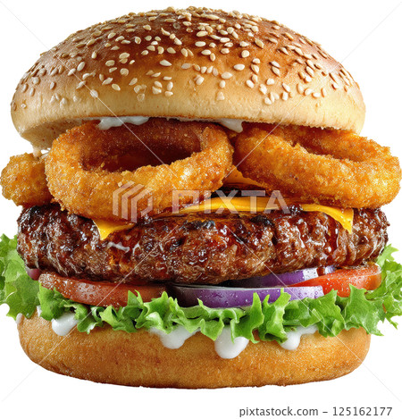 Delectable Fried Chicken Burger with Cheese and Lettuce 125162177