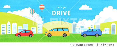 Car, cityscape and balloon illustration 1 125162563