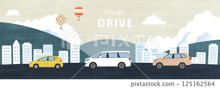 Car, cityscape and balloon illustration 2 125162564