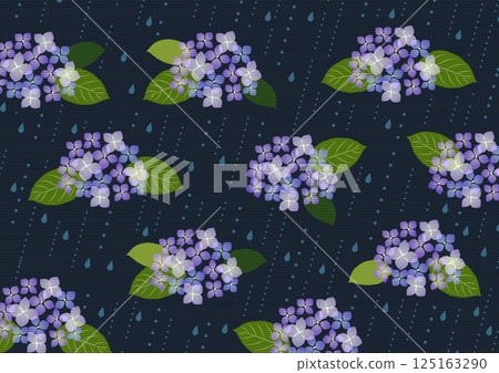 Hydrangea background, rainy season, rain, illustration, flower, cute, purple, horizontal 125163290